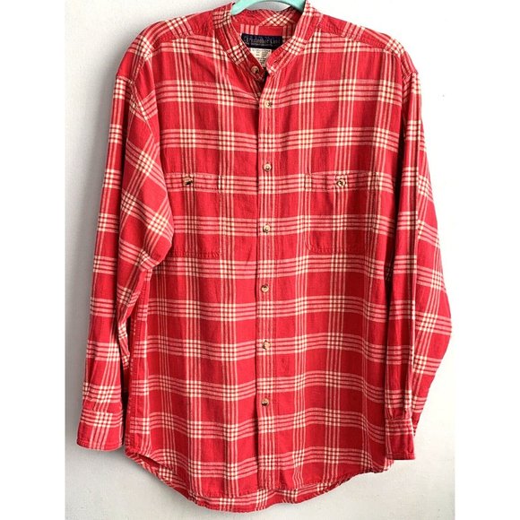 Christopher Rand Shirt Mens M Pink/White Check Stand Collar Button Up  Pockets - Picture 2 of 8